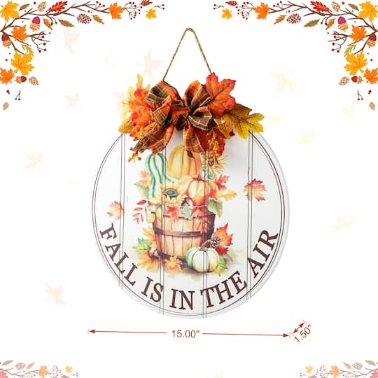 Glitzhome® 15" Fall Wood Round Word Sign Door Hanger